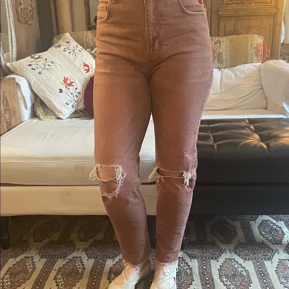 Women's Distressed Stretch faded brick Jeans marked 29 altered to 27